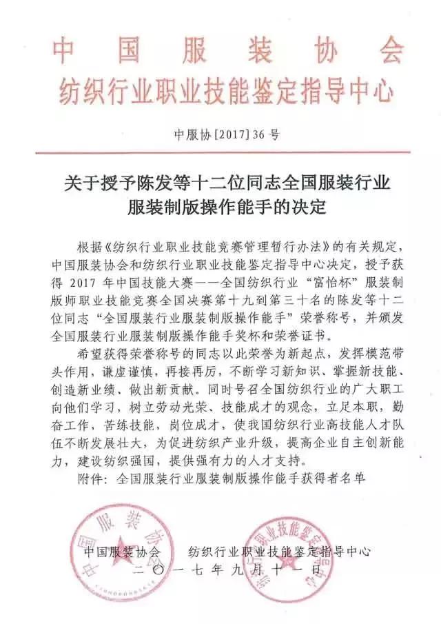 全國紡織行業“富怡杯”服裝制版師職業技能競賽獲獎名單揭曉!